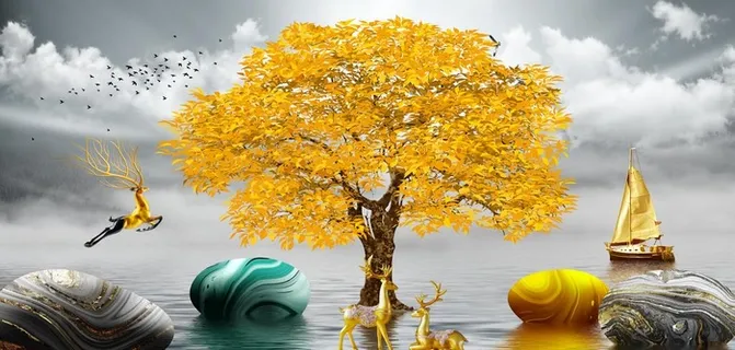 金色麋鹿发财鹿装饰画图片