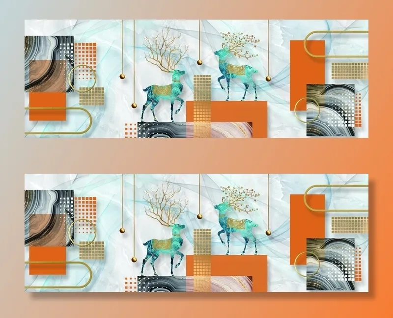 创意几何麋鹿客厅三联装饰画图片