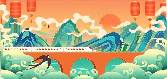 中国风插画图片ai矢量模版下载