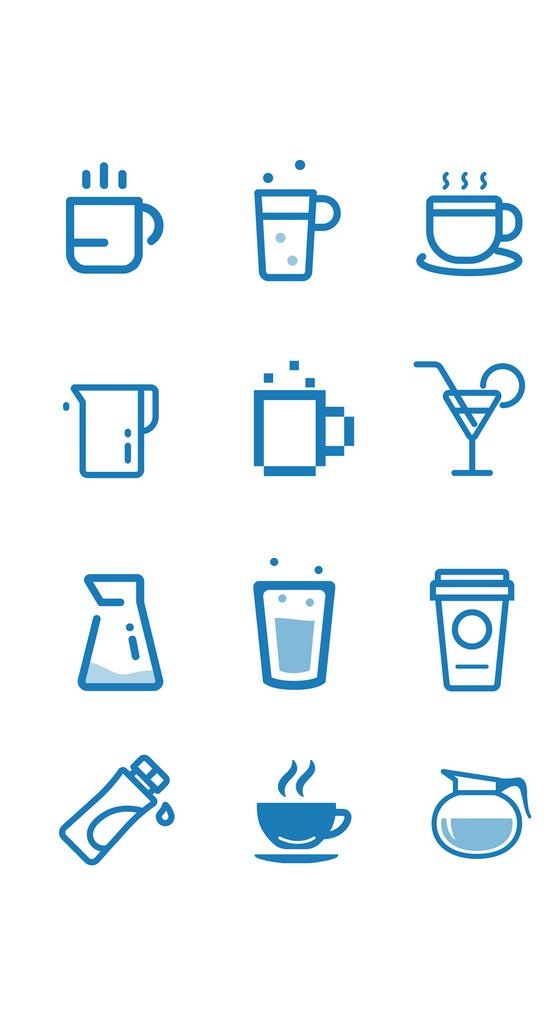 蓝色矢量水壶水杯咖啡箭头图标图片