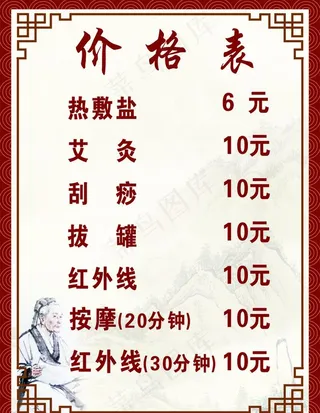 中医价格表图片