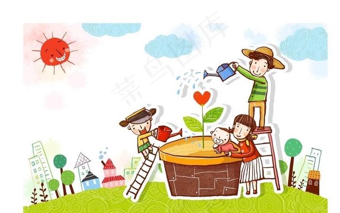 卡通种植花草素材图片