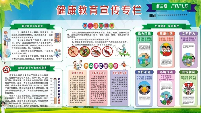 新冠肺炎健康教育宣传专栏图片cdr矢量模版下载