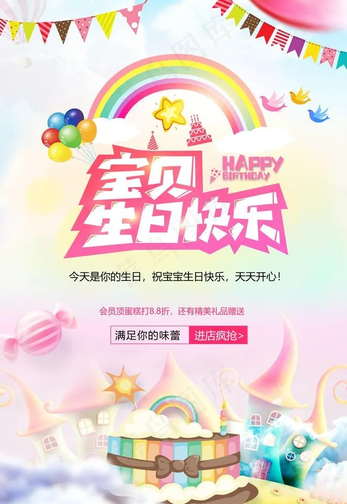 宝贝生日快乐图片(3543x5315)psd模版下载