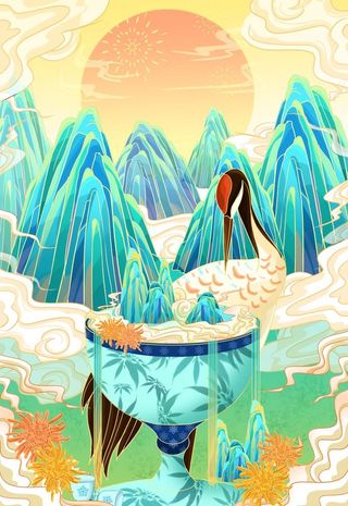 重阳节仙鹤图片