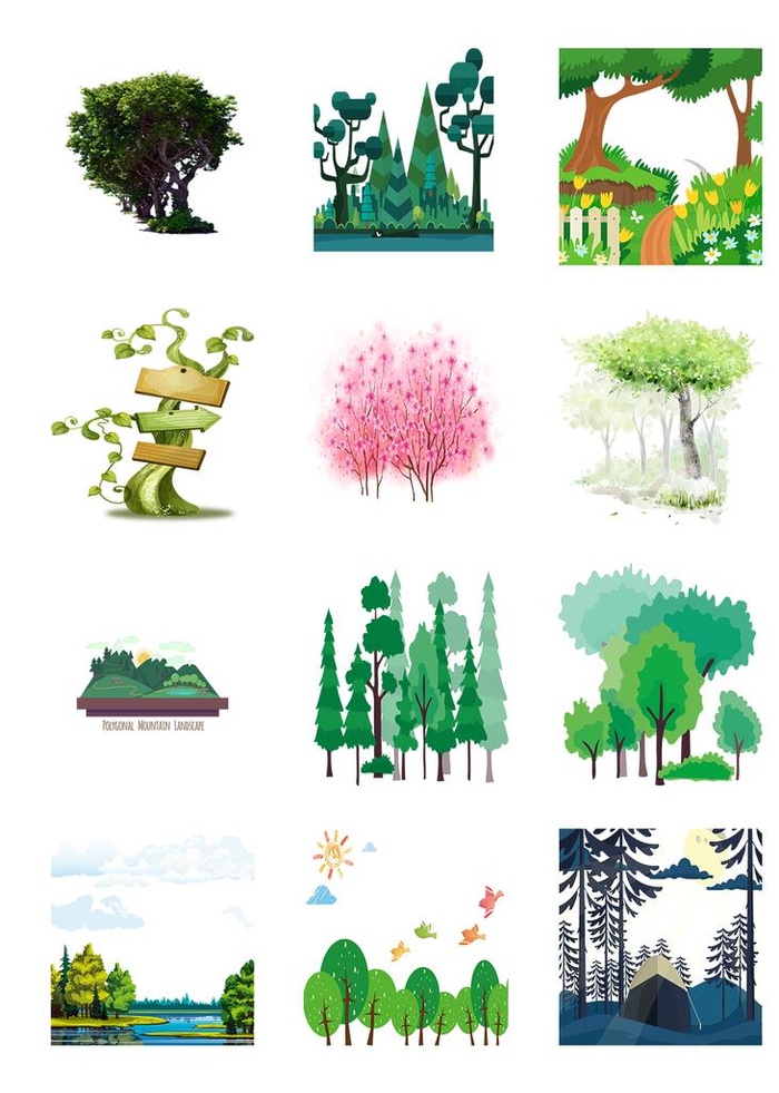 彩色手绘植物森林元素图片(1200x1611)psd模版下载