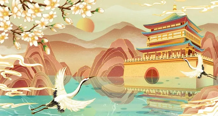 国潮风仙鹤图片(1920x1080)psd模版下载