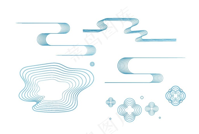 蓝色中式线条元素图片