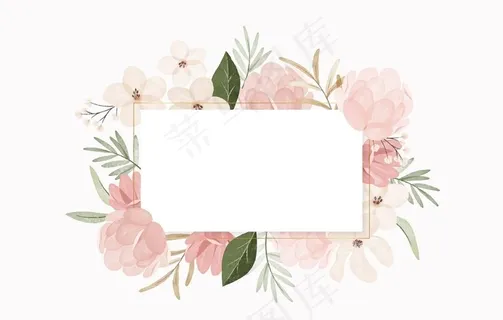 水彩复古花与白框矢量图图片