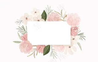 水彩复古花与白框矢量图图片
