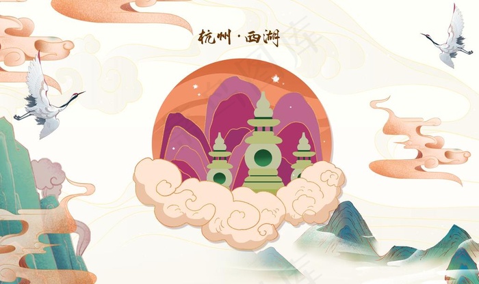 杭州地标文化墙图片