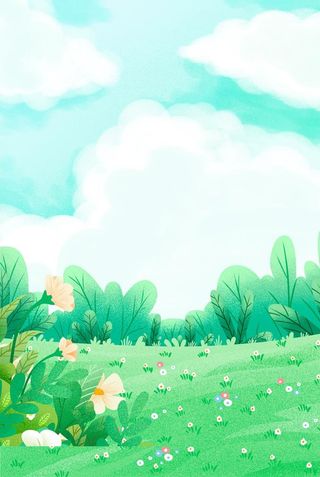 插画背景蓝天白云草地图片