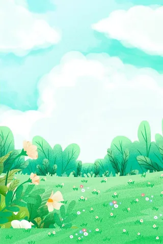 插画背景蓝天白云草地图片