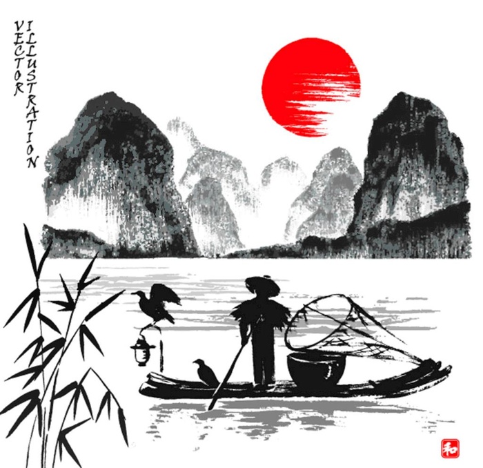 水墨山水花画         图片