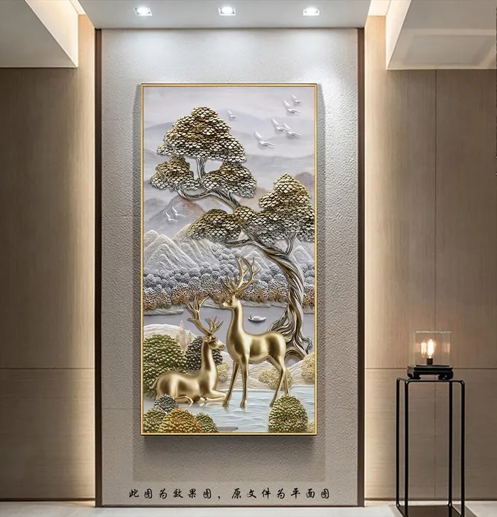 3D立体浮雕麋鹿玄关画图片(3969x6803)psd模版下载