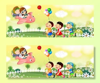 卡通儿童自然风景插画图片