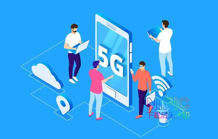 5g手机2.5d人物图片ai矢量模版下载