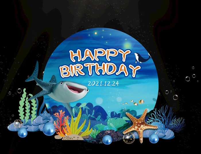 海洋系列蓝色生日背景展板图片