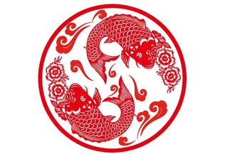 红色中国风锦鲤剪纸设计元素图片