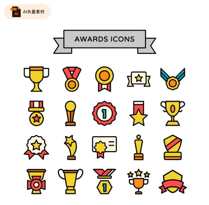 线性奖章奖杯图标图片