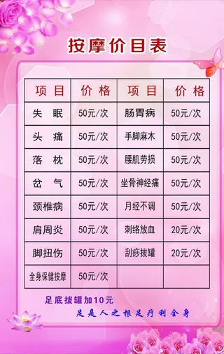 按摩价目表图片