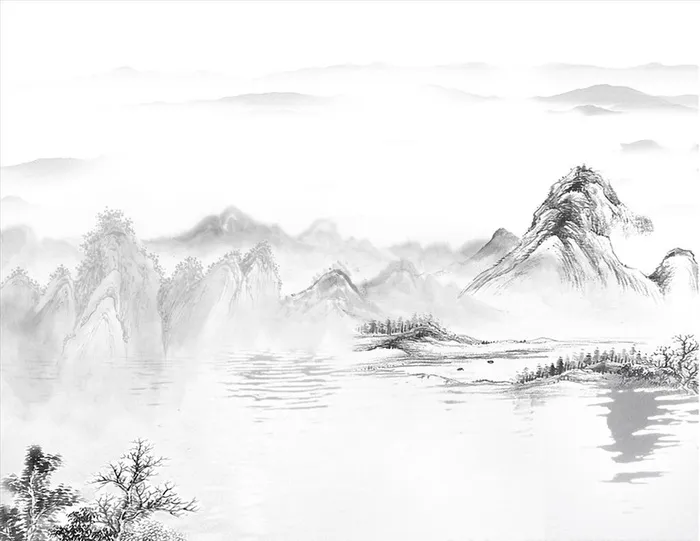 山水画 背景墙图片