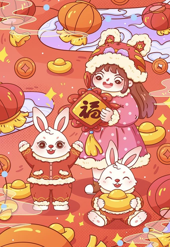 兔年插画图片(2400x3600)psd模版下载