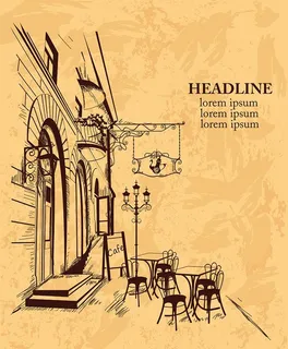 手绘街道咖啡馆图片