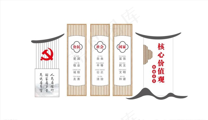 二十四字核心价值观文化墙图片cdr矢量模版下载