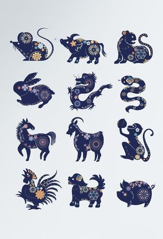 剪纸中国风十二生肖创意手绘动物图片