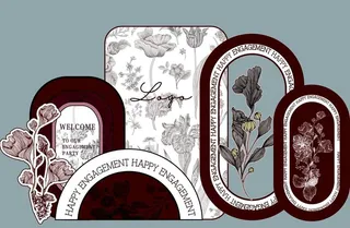 法式红白色迪奥小香风订婚宴背景图片