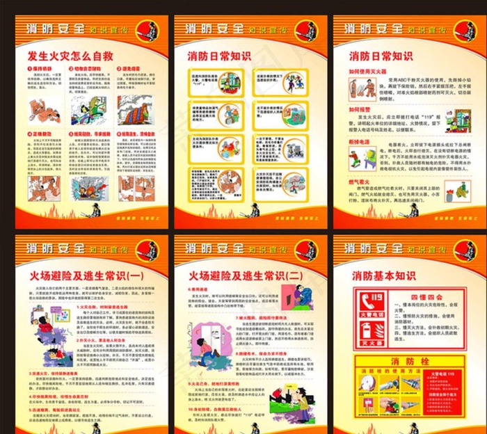 消防安全知识宣传展板图片cdr矢量模版下载