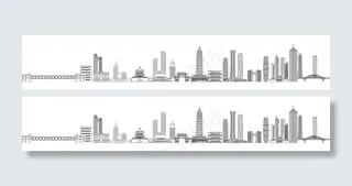 手绘 城市 线 科技 全国城市图片