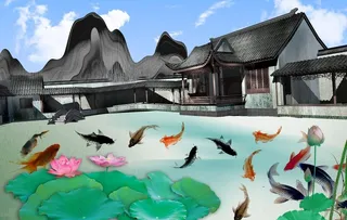 中国风鱼塘图片