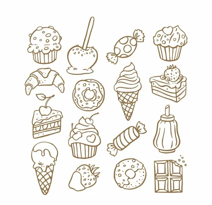 手绘线描甜品西点图片ai矢量模版下载