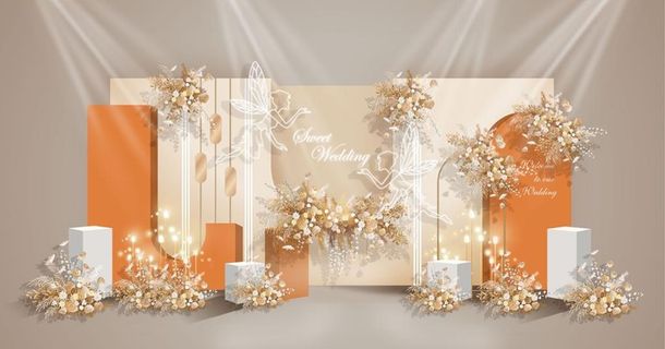 简约香槟色橘色婚礼效果图图片