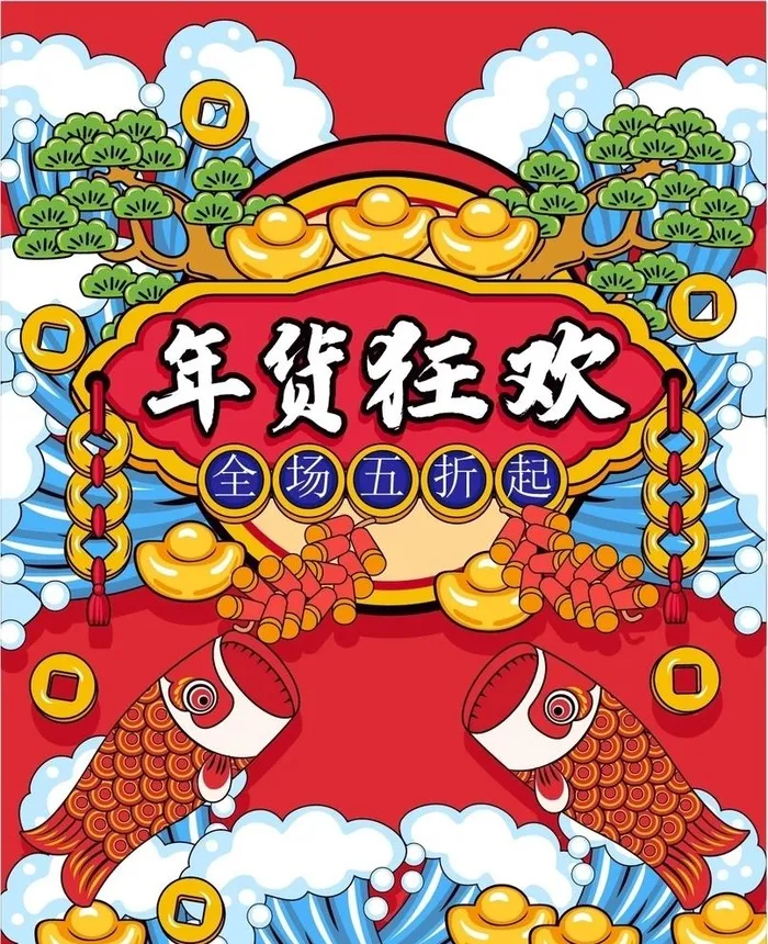 国潮风2021牛年年货节海报图片