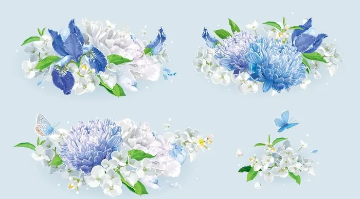 手绘蓝色花图片eps,ai矢量模版下载
