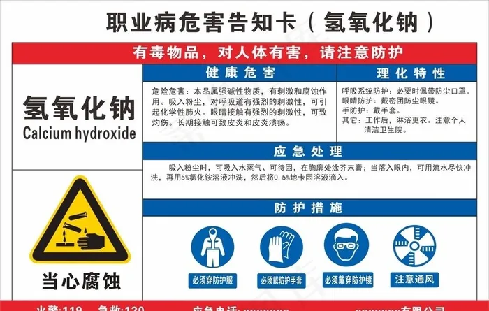 职业病危害告知卡氢氧化钠图片cdr矢量模版下载