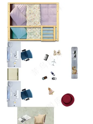 俯视彩平家具 带飘窗儿童房图片