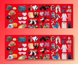 服装批发红底大幅喷绘 帽子衣服图片