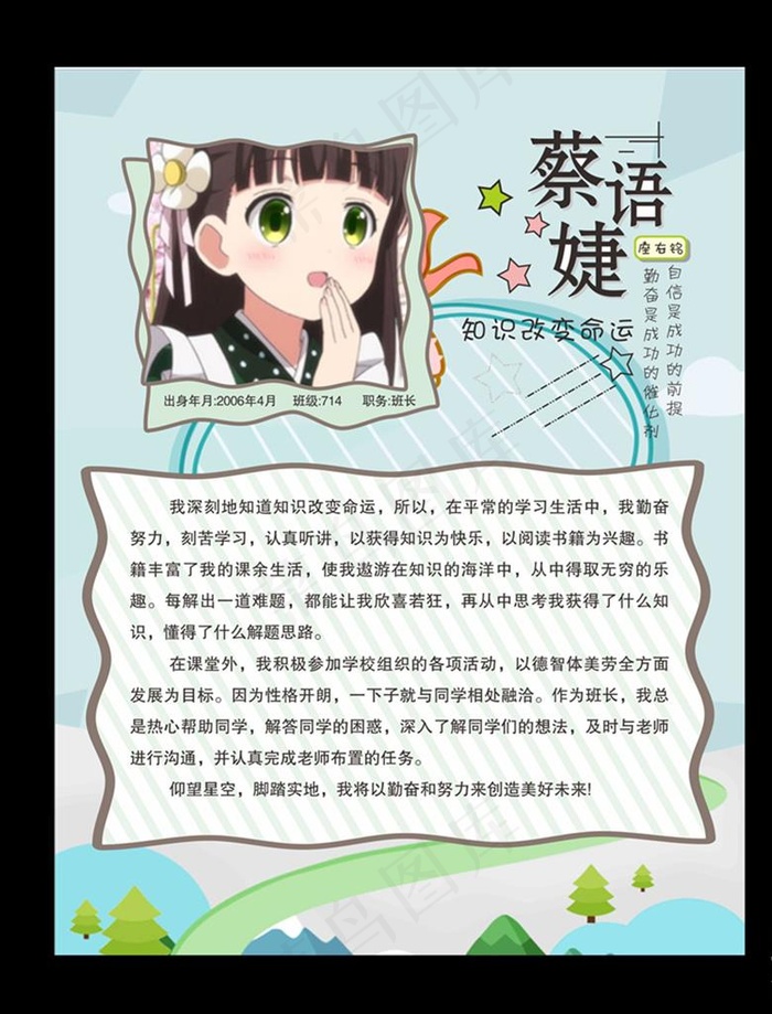 学生个人展板图片cdr矢量模版下载