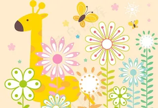 长颈鹿卡通小花电视背景墙图片