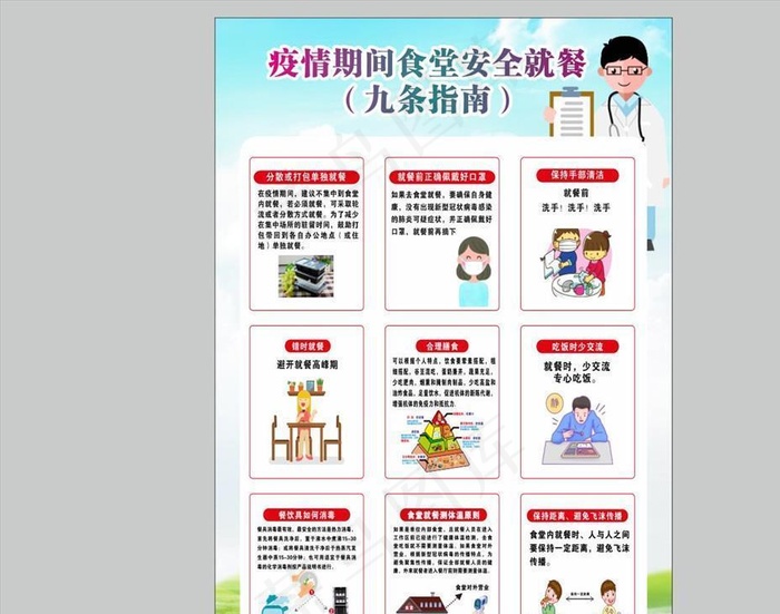 疫情期间食堂安全就餐9条指南图片cdr矢量模版下载
