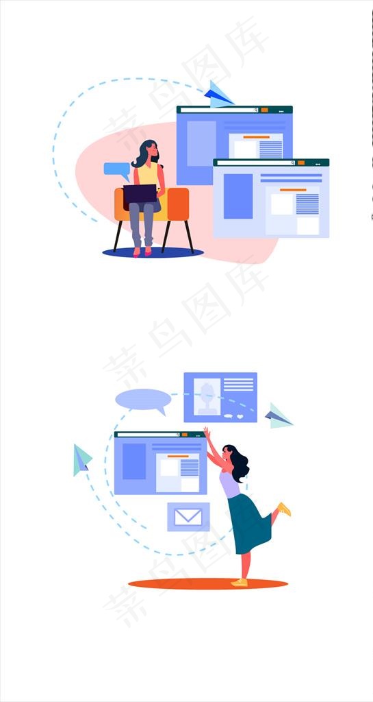 工作女性插画图片ai矢量模版下载