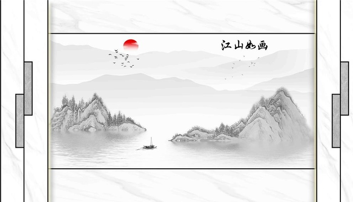中式大理石爵士白电视背景墙壁画图片(9071x5669)psd模版下载