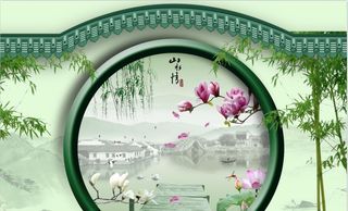 山水情竹林背景图片