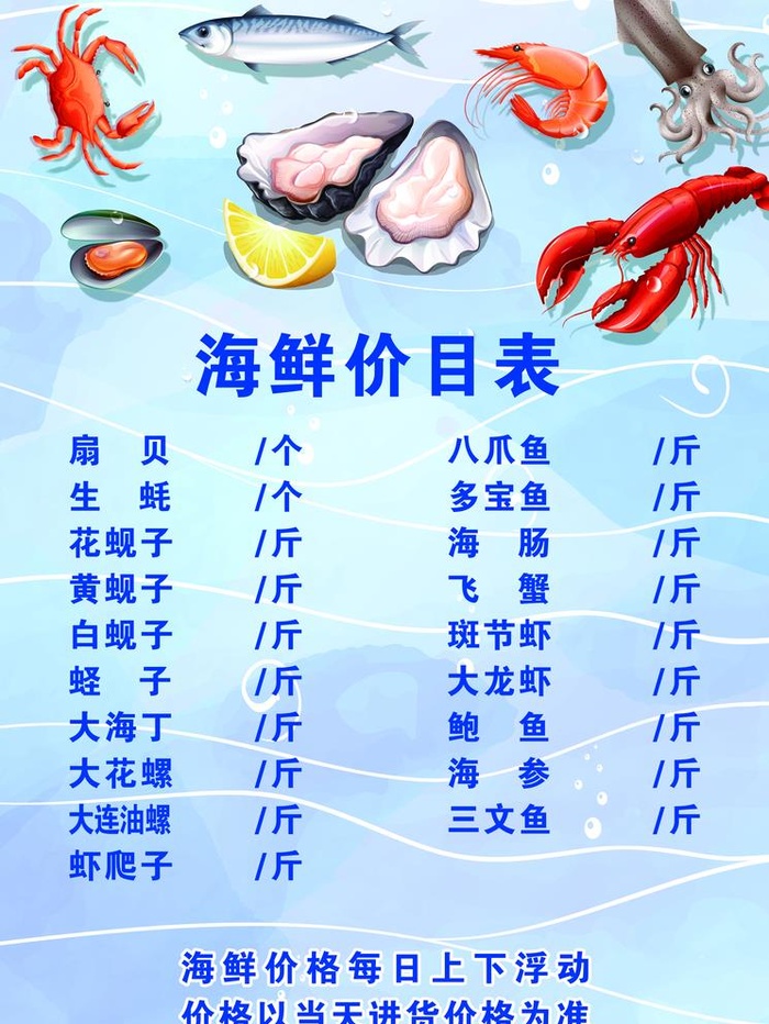 海鲜价格表图片(3150x4331)psd模版下载