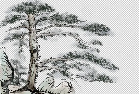 水墨中国风迎客松图片