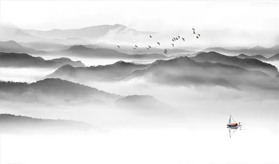 水墨山水 小船 背景墙图片 水墨山水 小船 背景墙图片